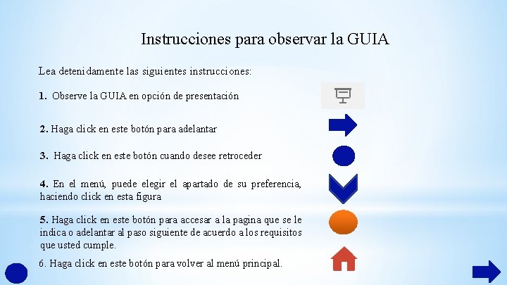 Instrucciones para observar la GUIA Lea detenidamente las siguientes instrucciones: 1. Observe la GUIA