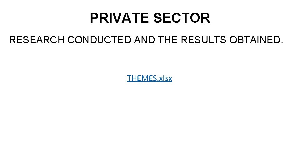 PRIVATE SECTOR RESEARCH CONDUCTED AND THE RESULTS OBTAINED. THEMES. xlsx 