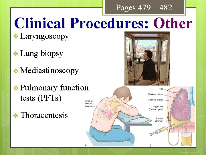 Pages 479 – 482 Clinical Procedures: Other v Laryngoscopy v Lung biopsy v Mediastinoscopy