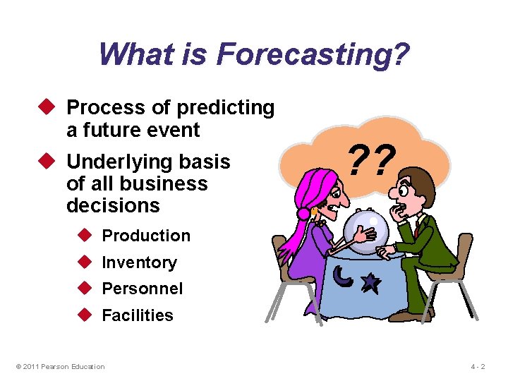 What is Forecasting? u Process of predicting a future event u Underlying basis of