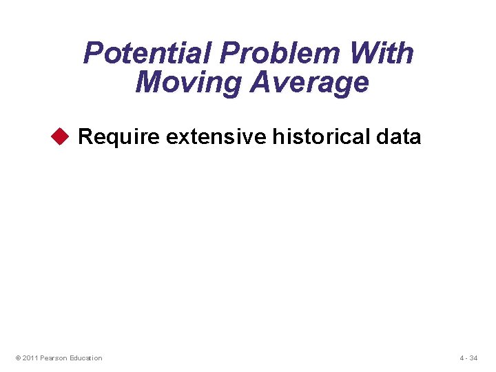 Potential Problem With Moving Average u Require extensive historical data © 2011 Pearson Education