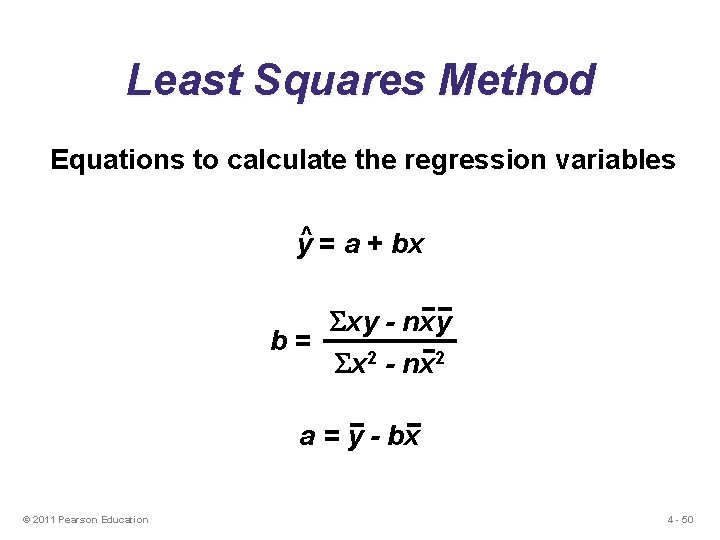 Least Squares Method Equations to calculate the regression variables y^ = a + bx