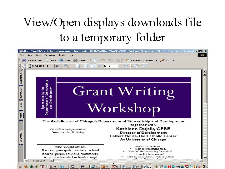 View/Open displays downloads file to a temporary folder 