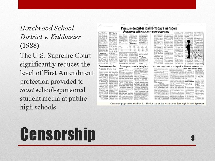 Hazelwood School District v. Kuhlmeier (1988) The U. S. Supreme Court significantly reduces the