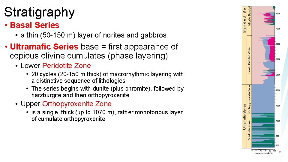 Stratigraphy • Basal Series • a thin (50 -150 m) layer of norites and