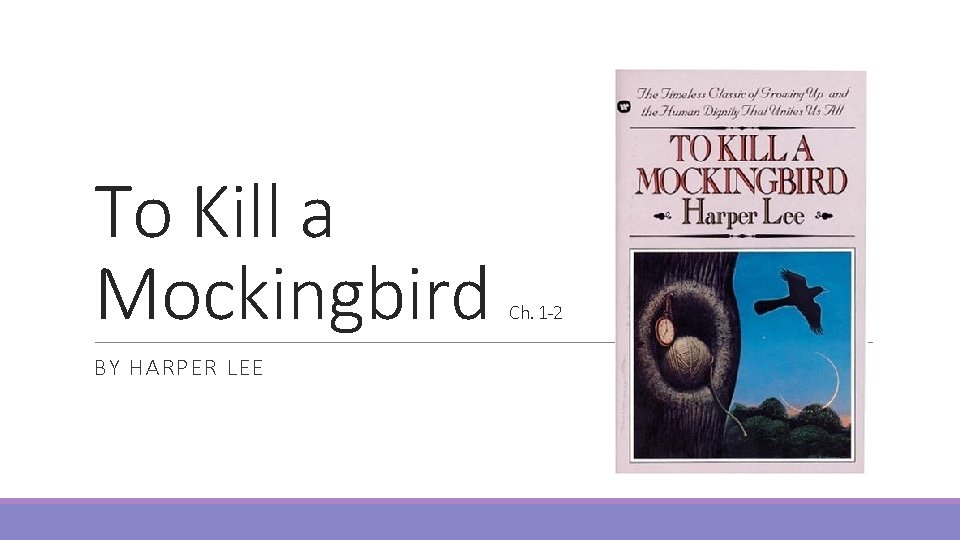 To Kill a Mockingbird BY HARPER LEE Ch. 1 -2 