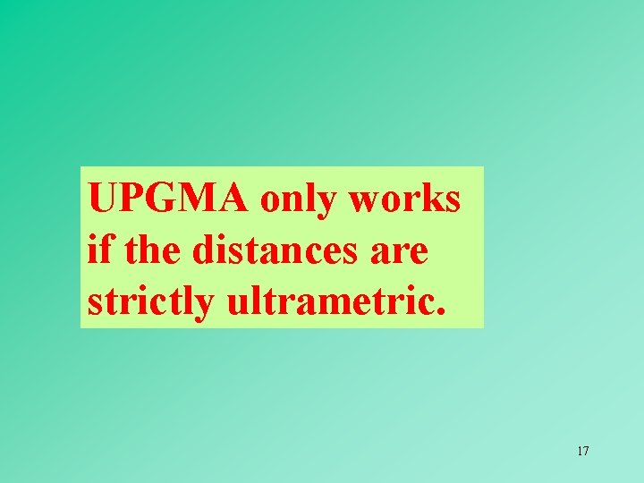 UPGMA only works if the distances are strictly ultrametric. 17 