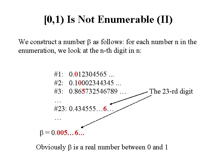 [0, 1) Is Not Enumerable (II) We construct a number as follows: for each