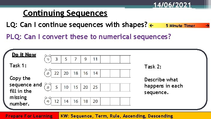 14062021 Continuing Sequences LQ Can I continue sequences