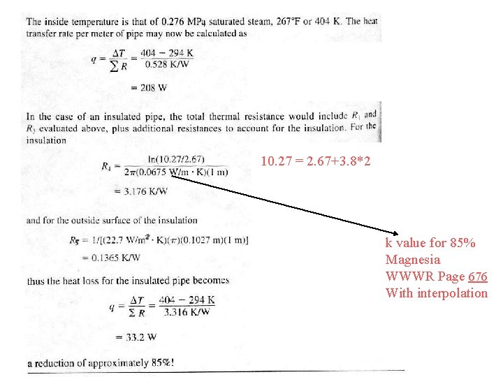 10. 27 = 2. 67+3. 8*2 k value for 85% Magnesia WWWR Page 676