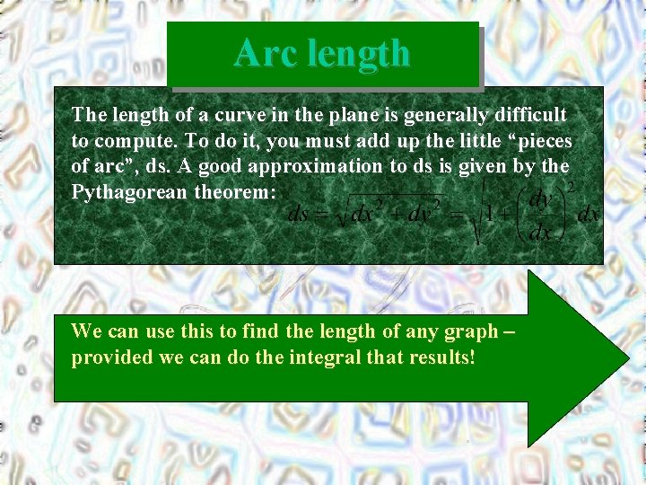 Arc length The length of a curve in the plane is generally difficult to