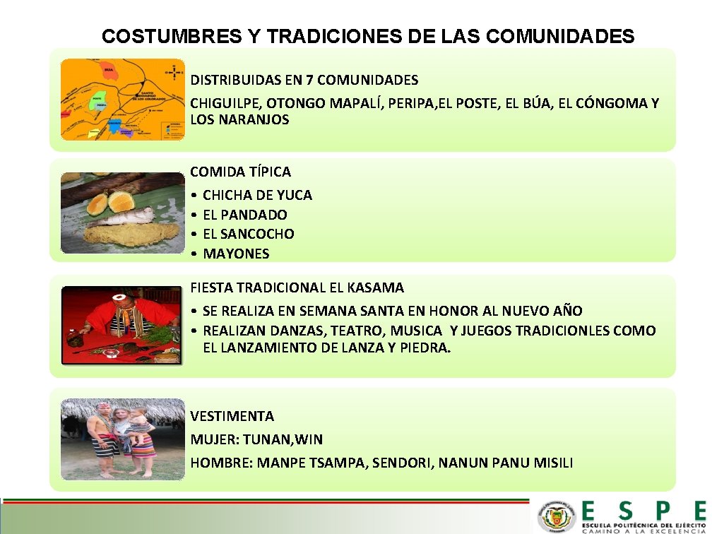 COSTUMBRES Y TRADICIONES DE LAS COMUNIDADES TSÁCHILAS DISTRIBUIDAS EN 7 COMUNIDADES CHIGUILPE, OTONGO MAPALÍ,