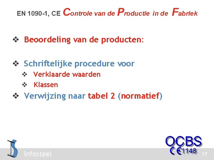 EN 1090 -1, CE Controle van de Productie in de Fabriek v Beoordeling van
