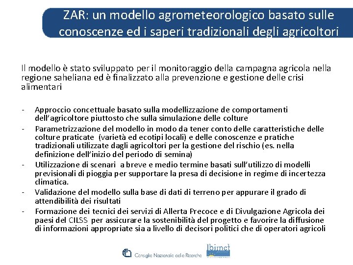 ZAR: un modello agrometeorologico basato sulle conoscenze ed i saperi tradizionali degli agricoltori Il