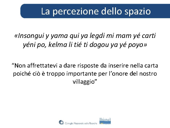 La percezione dello spazio «Insongui y yama qui ya legdi mi mam yé carti