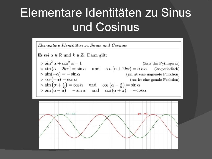 Elementare Identitäten zu Sinus und Cosinus 