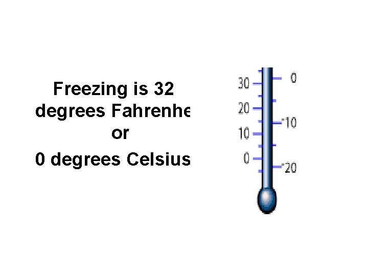 Freezing is 32 degrees Fahrenheit or 0 degrees Celsius. 