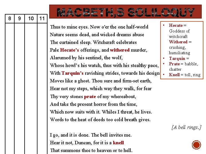 8 9 10 11 MACBETH’S SOLILOQUY Thus to mine eyes. Now o'er the one 8 9 10 11 MACBETH’S SOLILOQUY Thus to mine eyes. Now o'er the one