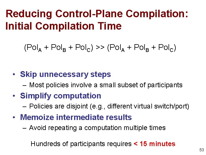 Reducing Control-Plane Compilation: Initial Compilation Time (Pol. A + Pol. B + Pol. C)