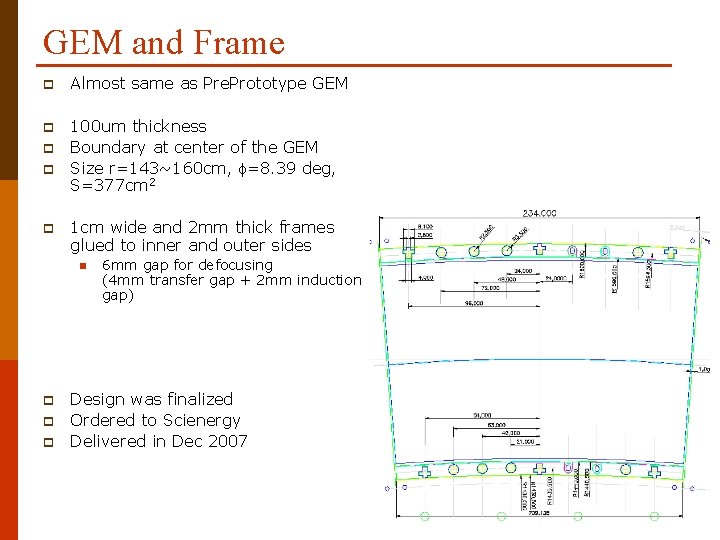 GEM and Frame p Almost same as Pre. Prototype GEM p 100 um thickness