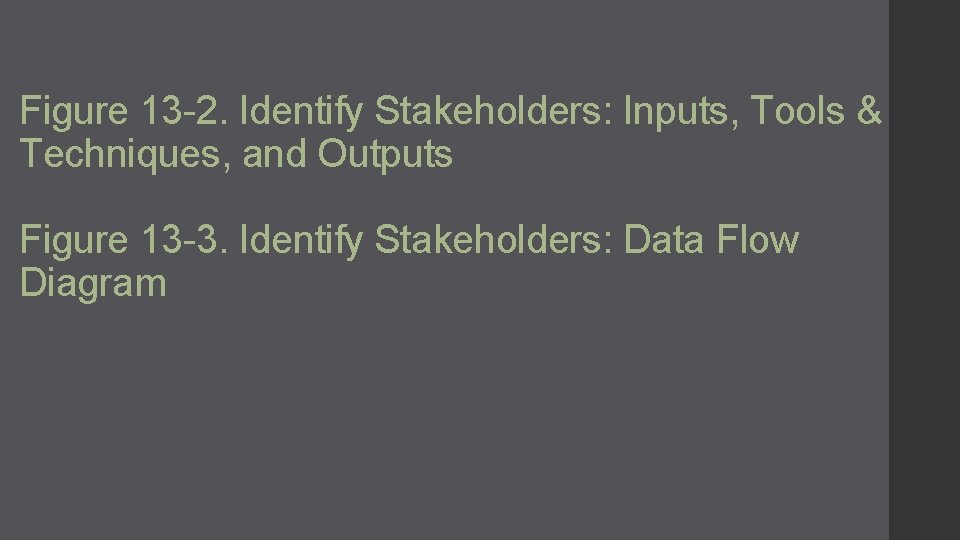 Figure 13 -2. Identify Stakeholders: Inputs, Tools & Techniques, and Outputs Figure 13 -3.