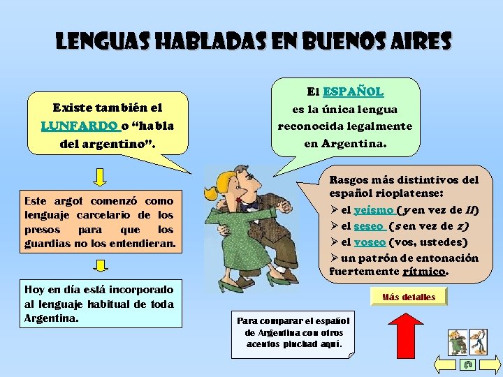 Lenguas habladas en buenos aires Existe también el LUNFARDO o “habla del argentino”. Este