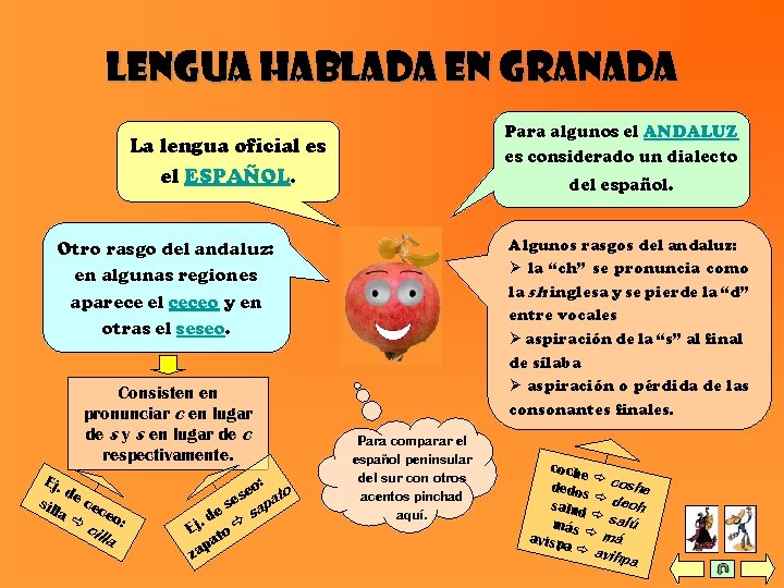 Lengua hablada en granada Para algunos el ANDALUZ es considerado un dialecto La lengua