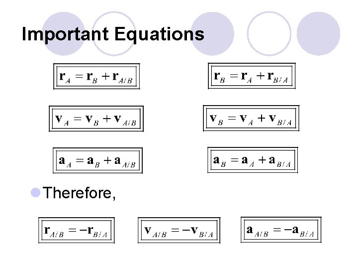 Important Equations l Therefore, 