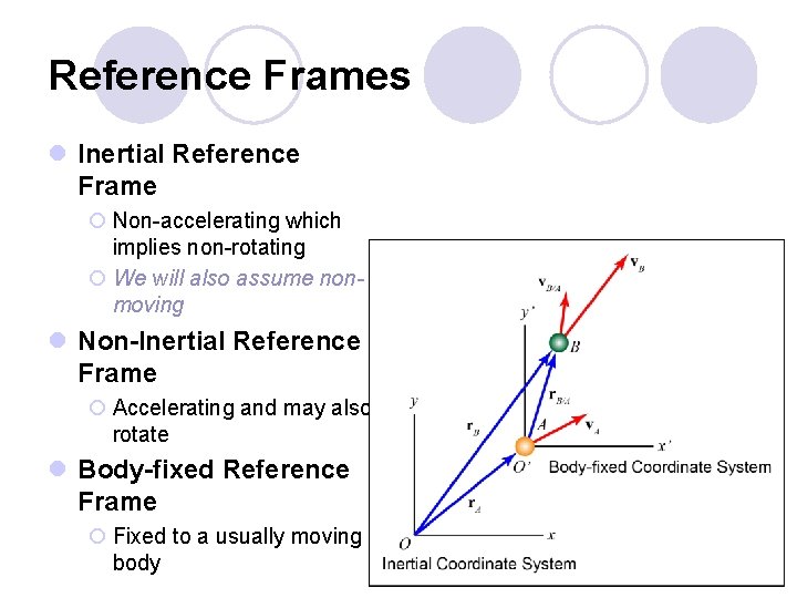 Reference Frames l Inertial Reference Frame ¡ Non-accelerating which implies non-rotating ¡ We will