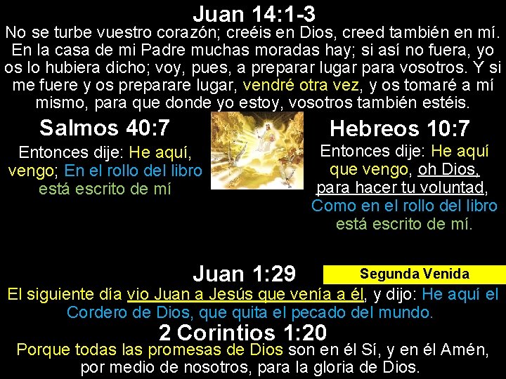 Juan 14: 1 -3 No se turbe vuestro corazón; creéis en Dios, creed también