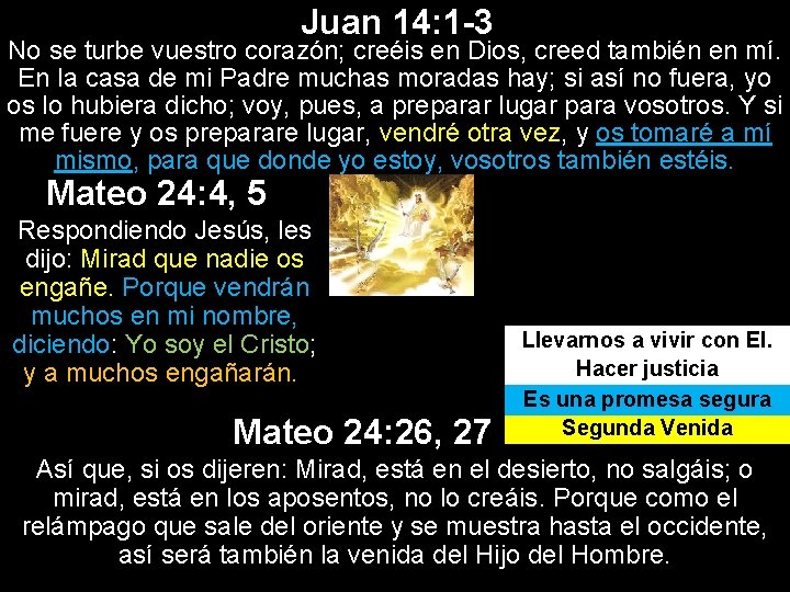 Juan 14: 1 -3 No se turbe vuestro corazón; creéis en Dios, creed también