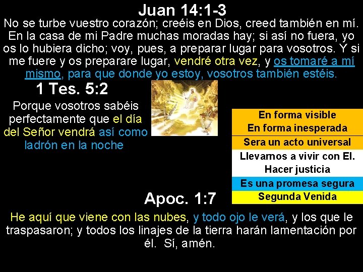 Juan 14: 1 -3 No se turbe vuestro corazón; creéis en Dios, creed también