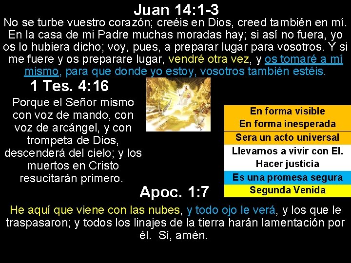 Juan 14: 1 -3 No se turbe vuestro corazón; creéis en Dios, creed también