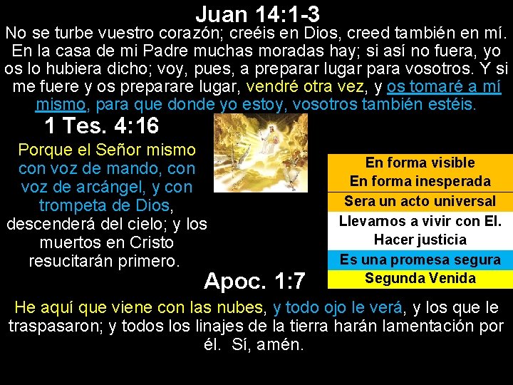 Juan 14: 1 -3 No se turbe vuestro corazón; creéis en Dios, creed también