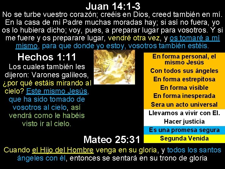 Juan 14: 1 -3 No se turbe vuestro corazón; creéis en Dios, creed también