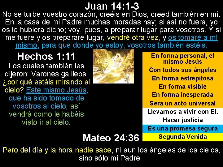 Juan 14: 1 -3 No se turbe vuestro corazón; creéis en Dios, creed también