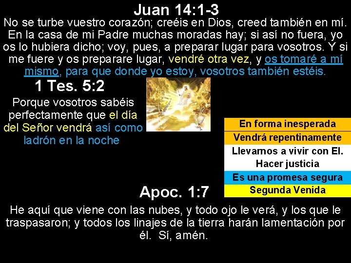 Juan 14: 1 -3 No se turbe vuestro corazón; creéis en Dios, creed también