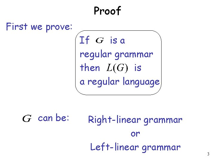 Proof First we prove: If is a regular grammar then is a regular language