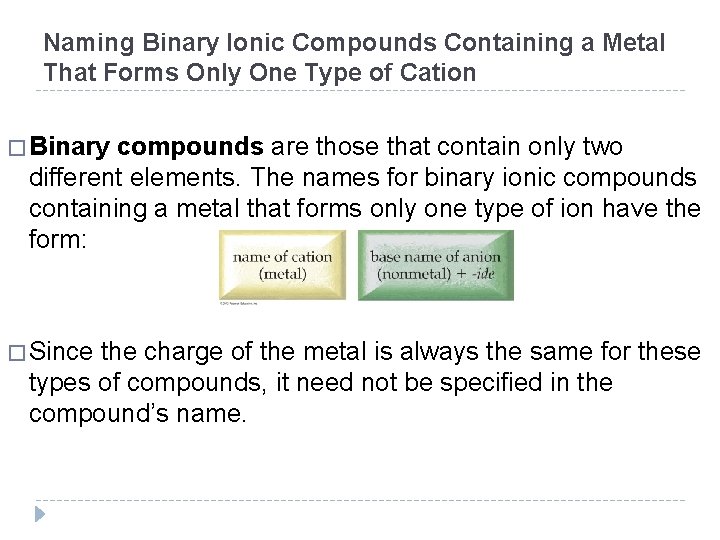 Naming Binary Ionic Compounds Containing a Metal That Forms Only One Type of Cation