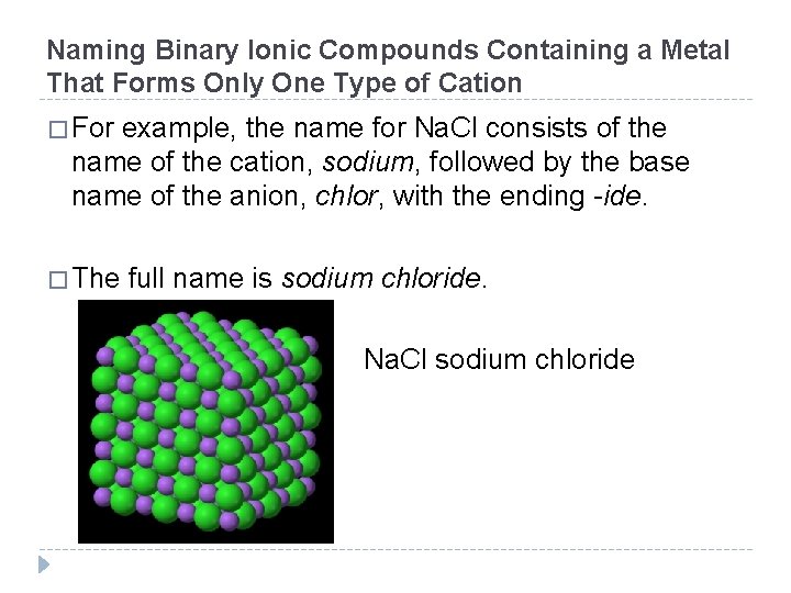 Naming Binary Ionic Compounds Containing a Metal That Forms Only One Type of Cation