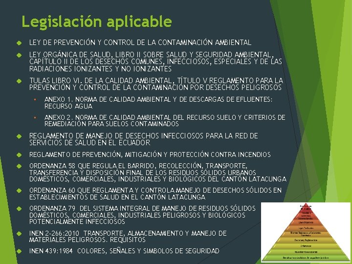 Legislación aplicable LEY DE PREVENCIÓN Y CONTROL DE LA CONTAMINACIÓN AMBIENTAL LEY ORGÁNICA DE