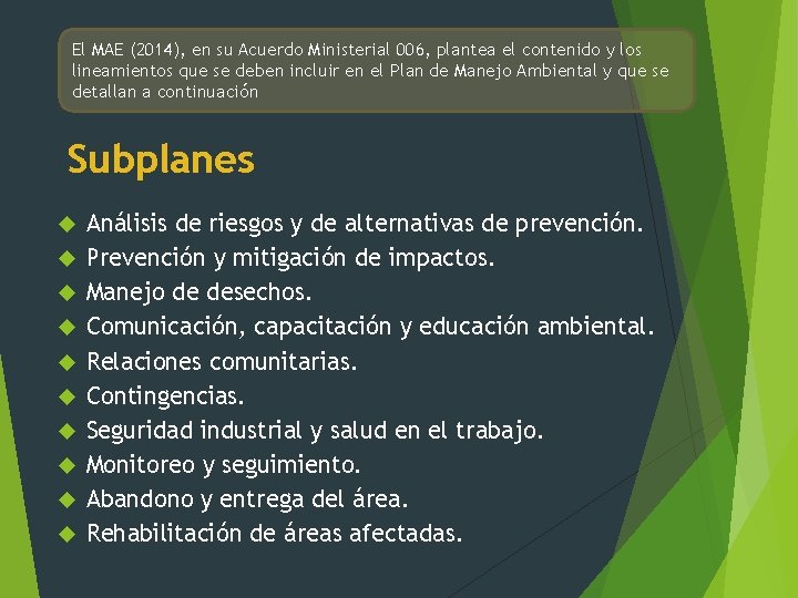 El MAE (2014), en su Acuerdo Ministerial 006, plantea el contenido y los lineamientos