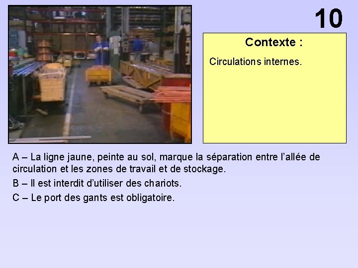 10 Contexte : Circulations internes. A – La ligne jaune, peinte au sol, marque