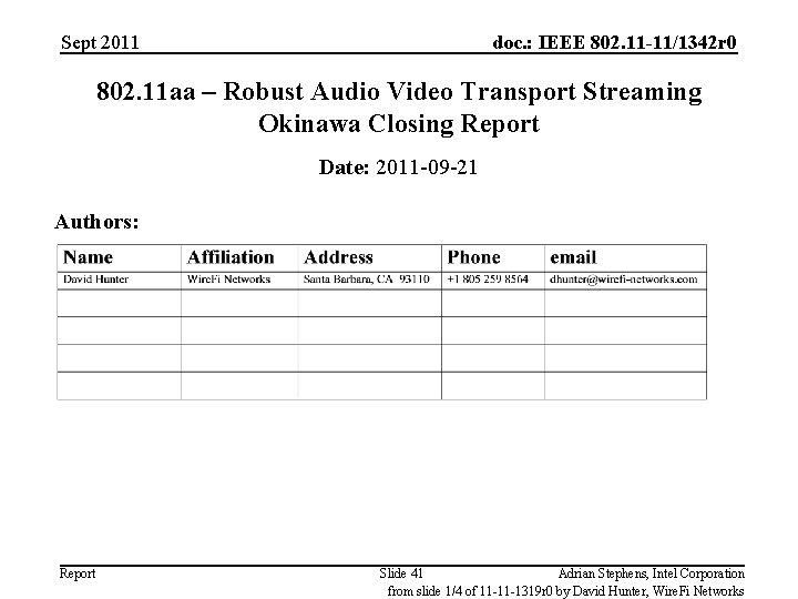 Sept 2011 doc. : IEEE 802. 11 -11/1342 r 0 802. 11 aa –