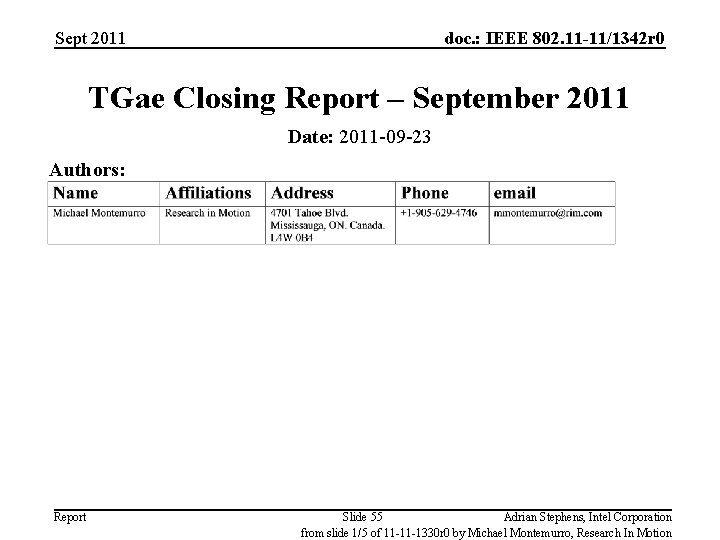 Sept 2011 doc. : IEEE 802. 11 -11/1342 r 0 TGae Closing Report –