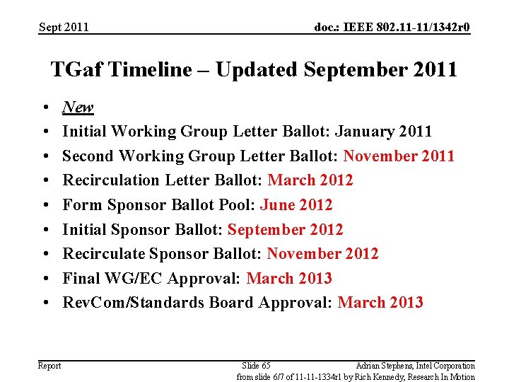 Sept 2011 doc. : IEEE 802. 11 -11/1342 r 0 TGaf Timeline – Updated