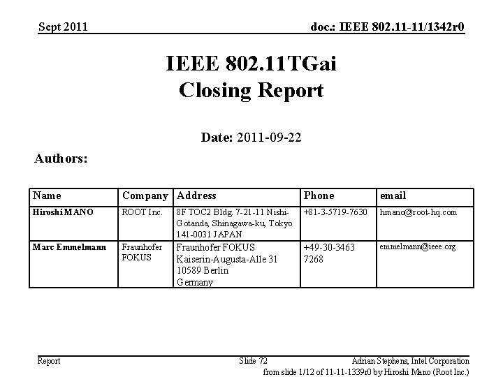 Sept 2011 doc. : IEEE 802. 11 -11/1342 r 0 IEEE 802. 11 TGai