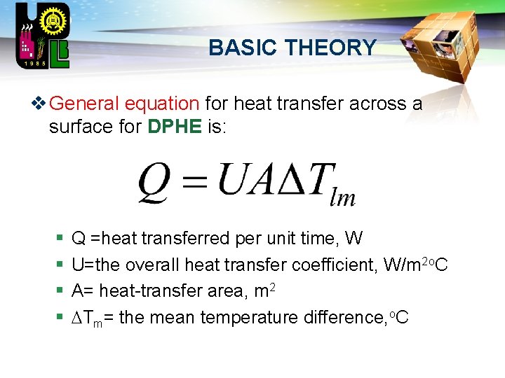 LOGO BASIC THEORY v General equation for heat transfer across a surface for DPHE