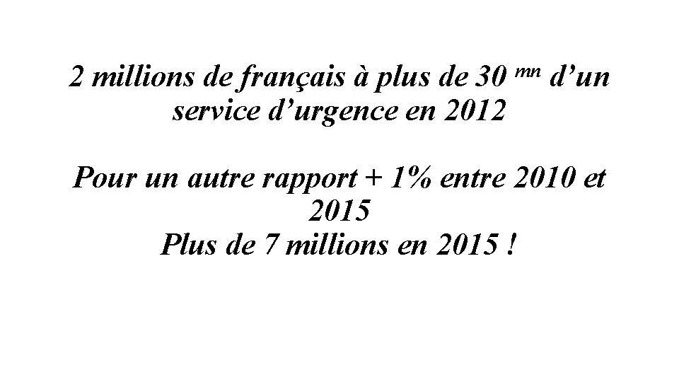 2 millions de français à plus de 30 mn d’un service d’urgence en 2012