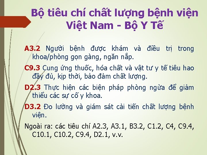 Bộ tiêu chí chất lượng bệnh viện Việt Nam - Bộ Y Tế A